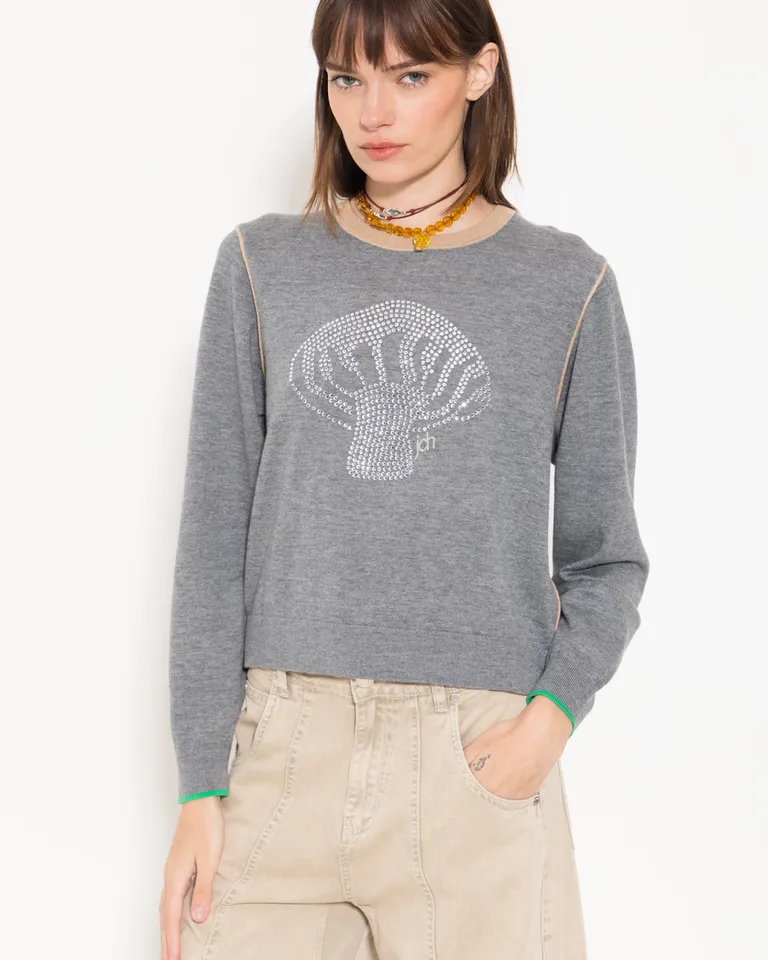 Suéter de punto suave con diseño de hongo en relieve - Moda argentina para mujer de Jazmin Chebar en Buzos y Sweaters para argentina
