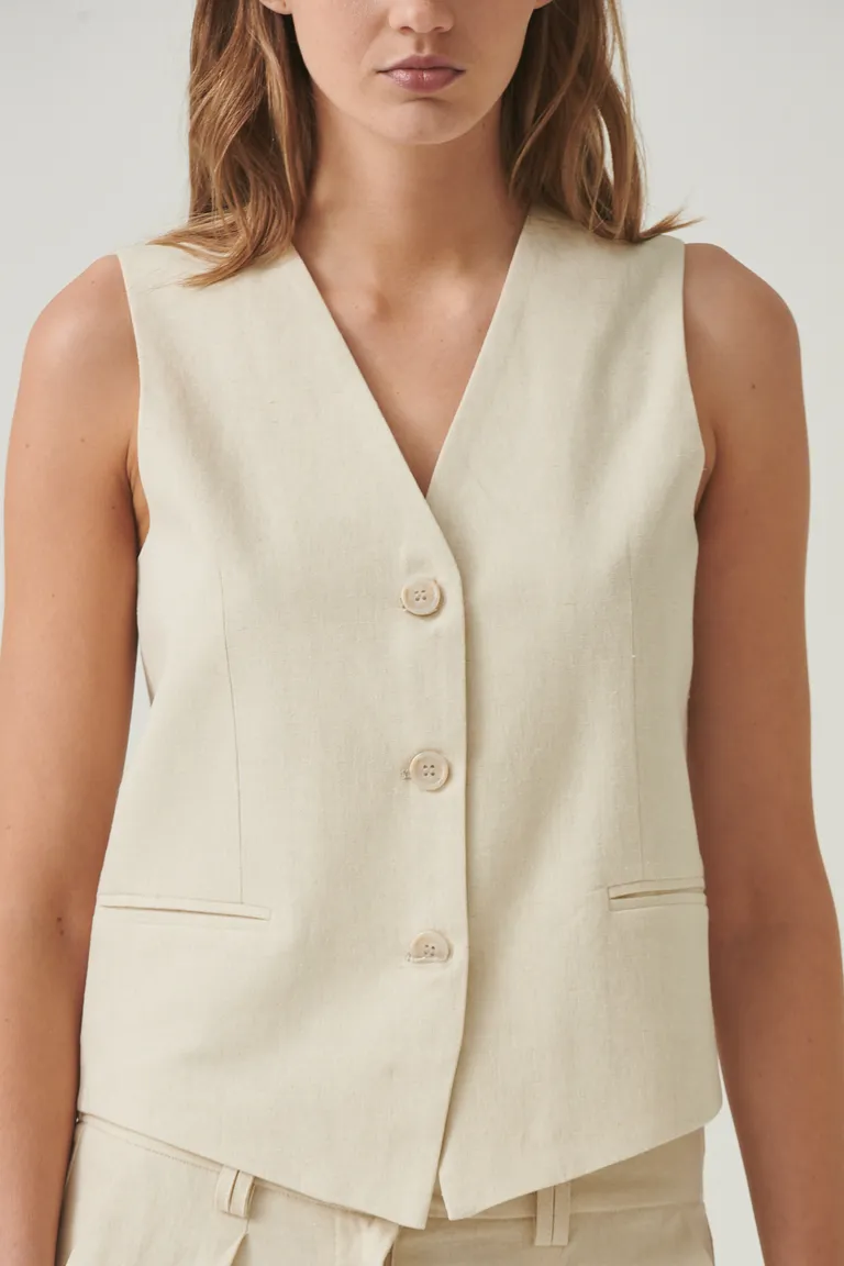 Chaleco sin mangas en lino con escote en V y botones al frente de Sweet en Chalecos para argentina