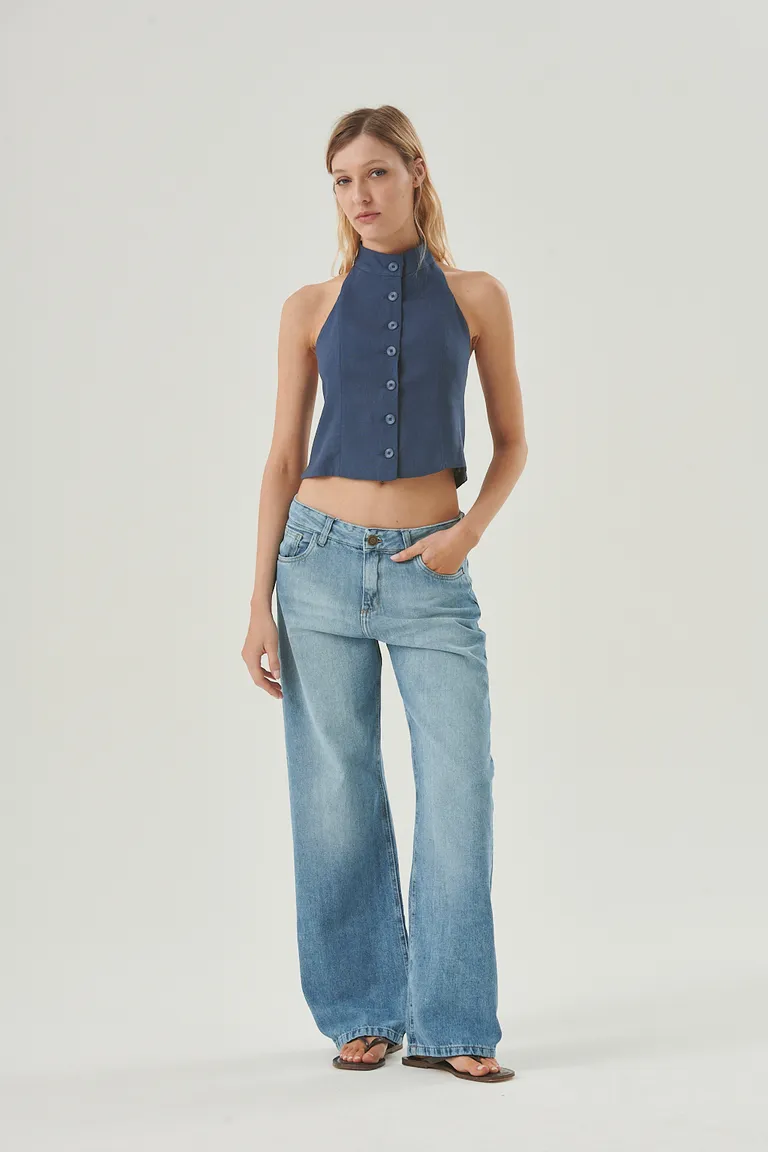 Pantalón de mezclilla de pierna ancha con tiro medio para un estilo relajado y moderno de Sweet en Pantalones para argentina