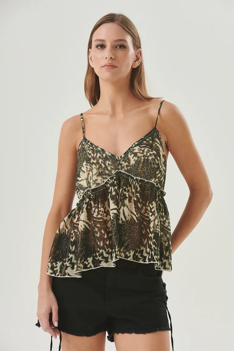 Top con estampado natural y breteles finos - Diseño fluido y casual para mujer de Sweet en Tops para argentina