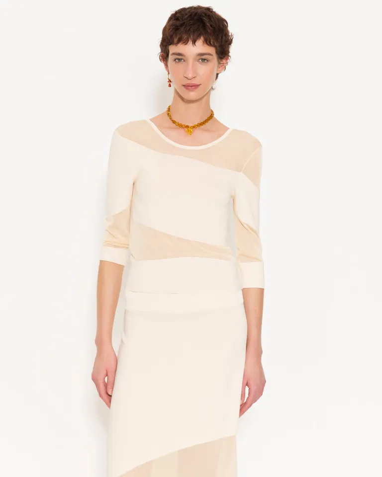 Top de ajuste ceñido con detalles de organza transparente para mujer de Jazmin Chebar en Tops para argentina