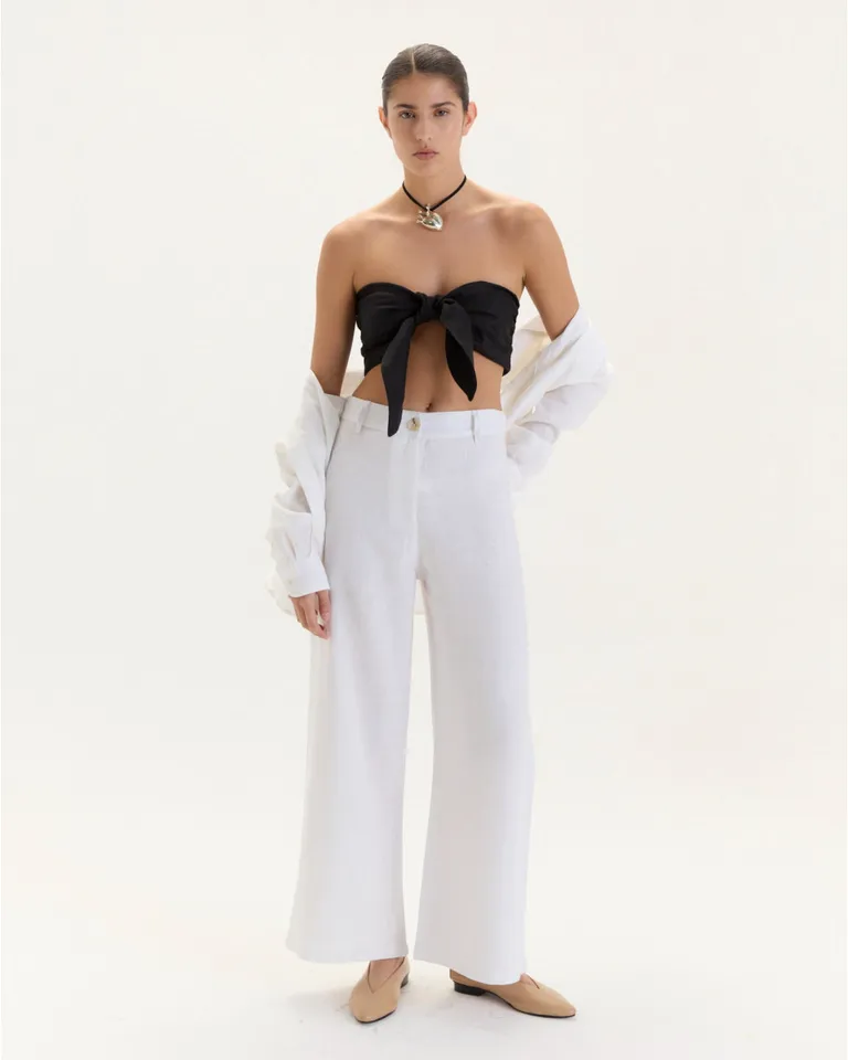 Pantalón de lino Kisha: corte fluido, diseño innovador y bolsillos plaqué de Blue Sheep en Pantalones para argentina