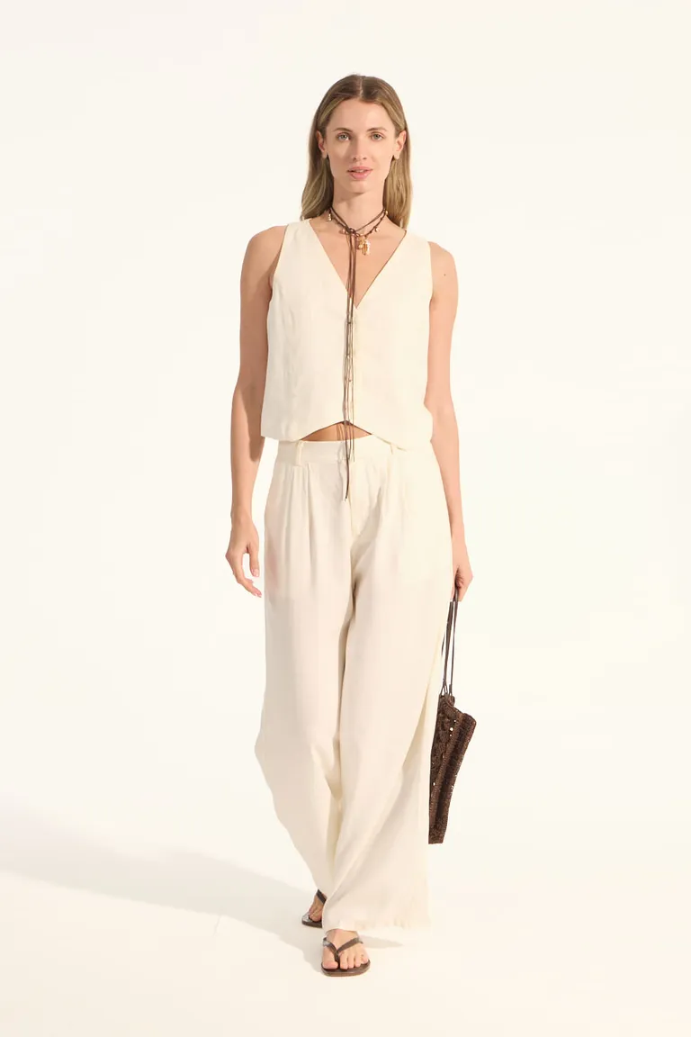 Chaleco de lino viscosa con escote en V y detalle elástico en la espalda de Portsaid en Chalecos para argentina