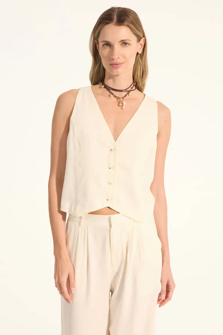 Chaleco de lino viscosa con escote en V y detalle elástico en la espalda de Portsaid en Chalecos para argentina
