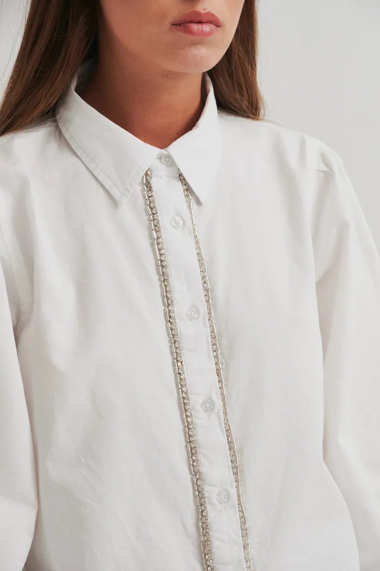 Camisa de algodón con detalles de strass y canutillos plateados, corte relajado y versátil de Sweet en Camisas para argentina