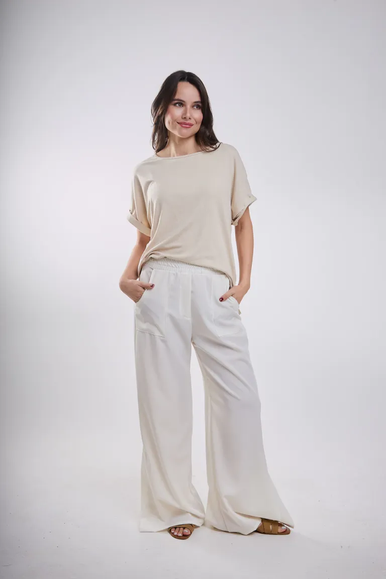 Pantalón elegante de cintura elástica con bolsillo pliegue lateral de Belle en Pantalones para argentina