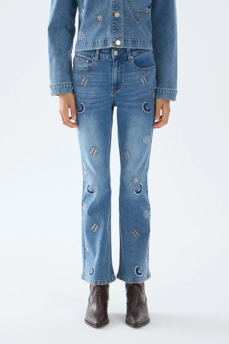 Pantalón de jean con corte flare y diseño de tachas decorativas aplicadas de Portsaid en Pantalones para argentina
