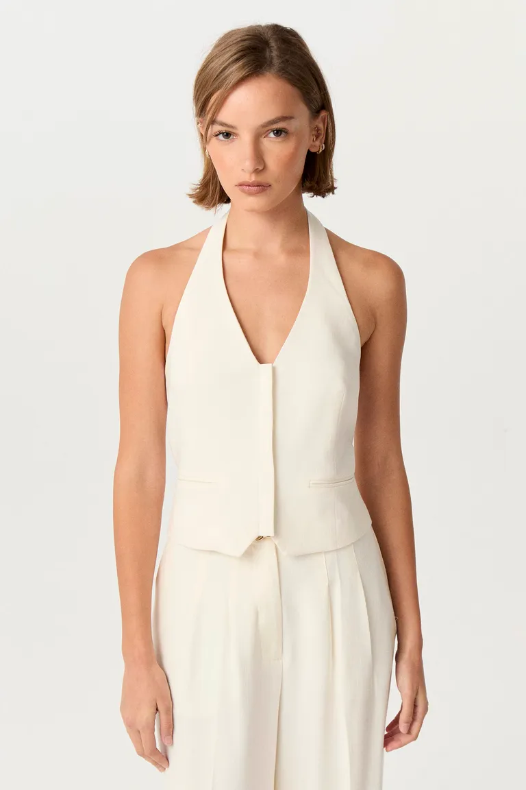 Chaleco de sastrería de viscosa efecto lino con escote en V y espalda descubierta de Markova en Chalecos para argentina