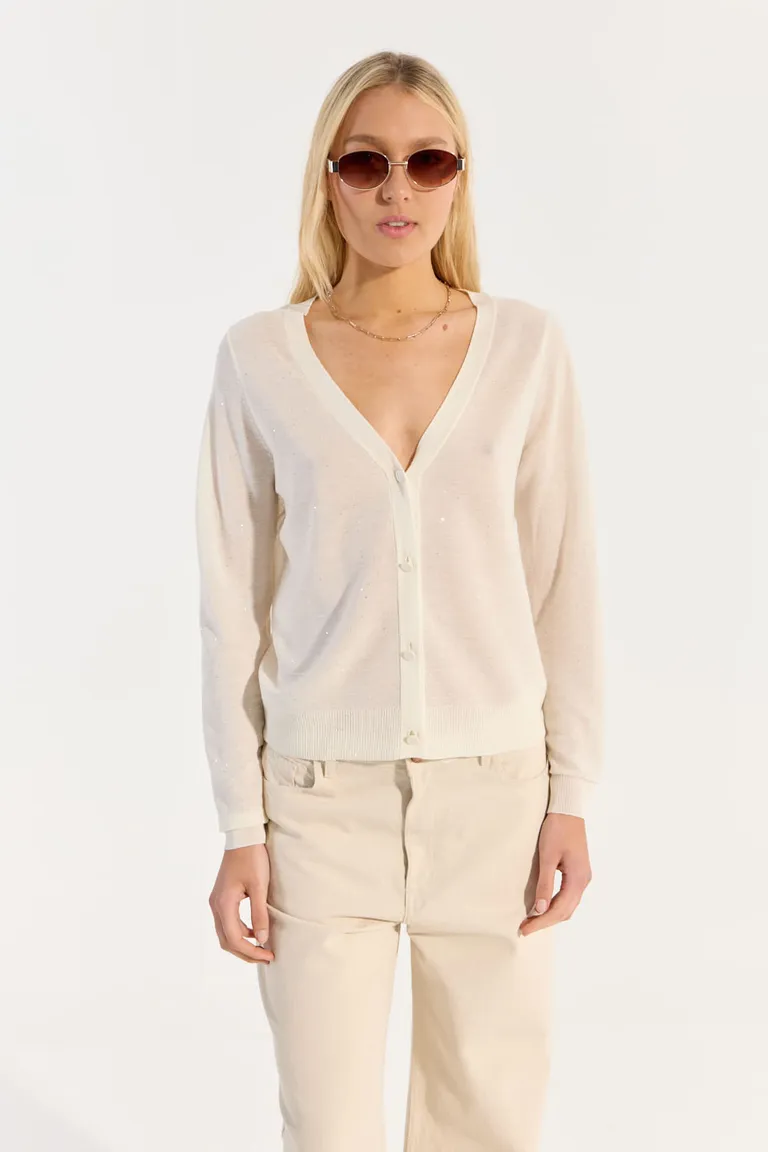 Cárdigan de largo modular debajo de la cadera con escote en V y botones frontales de Portsaid en Buzos y Sweaters para argentina