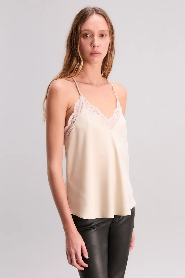 Top de satén con escote en V y detalles en puntilla para un look sofisticado de noche de Kosiuko en Tops para argentina