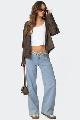 Jeans tiro bajo escocés de Edikted en Pantalones para argentina