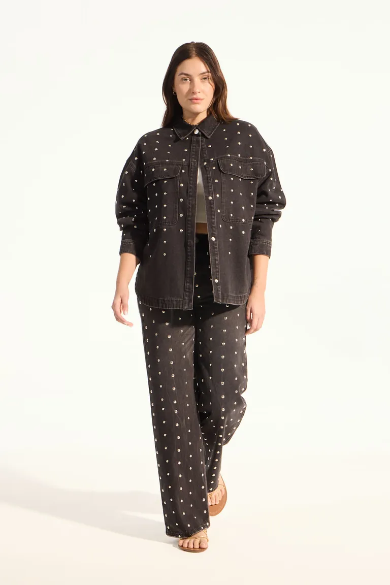 Camisa denim con diseño de tachas en todo el delantero, mangas y canesú de Portsaid en Camisas para argentina