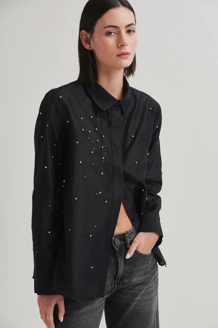 Camisa de algodón con bordado de mostacillas para mujer - Elegante y de uso versátil de Sweet en Camisas para argentina