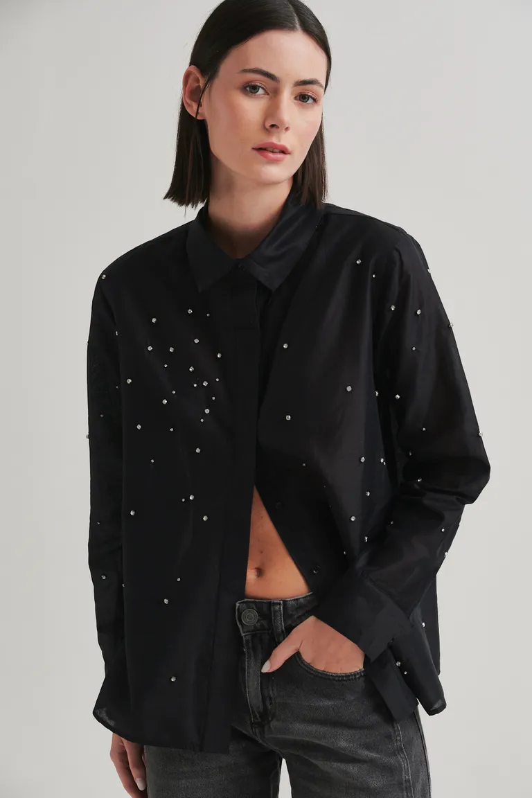 Camisa de algodón con bordado de mostacillas para mujer - Elegante y de uso versátil de Sweet en Camisas para argentina