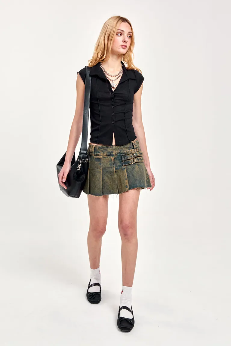 Falda mini asimétrica de denim en lavado oxidado para mujer de 47 Street en Faldas para argentina