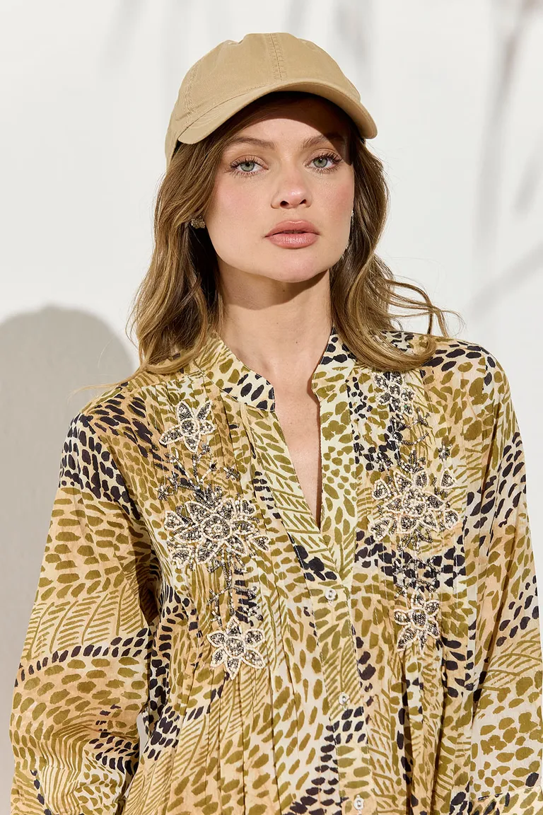 Túnica de algodón estampada con detalles bordados en la parte frontal de Indiastyle en Túnicas para argentina