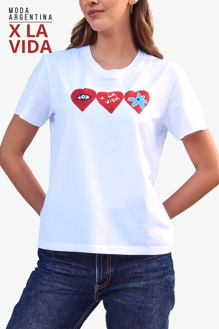 Remera de algodón con estampado de corazones para mujer de Las Pepas en Remeras para argentina