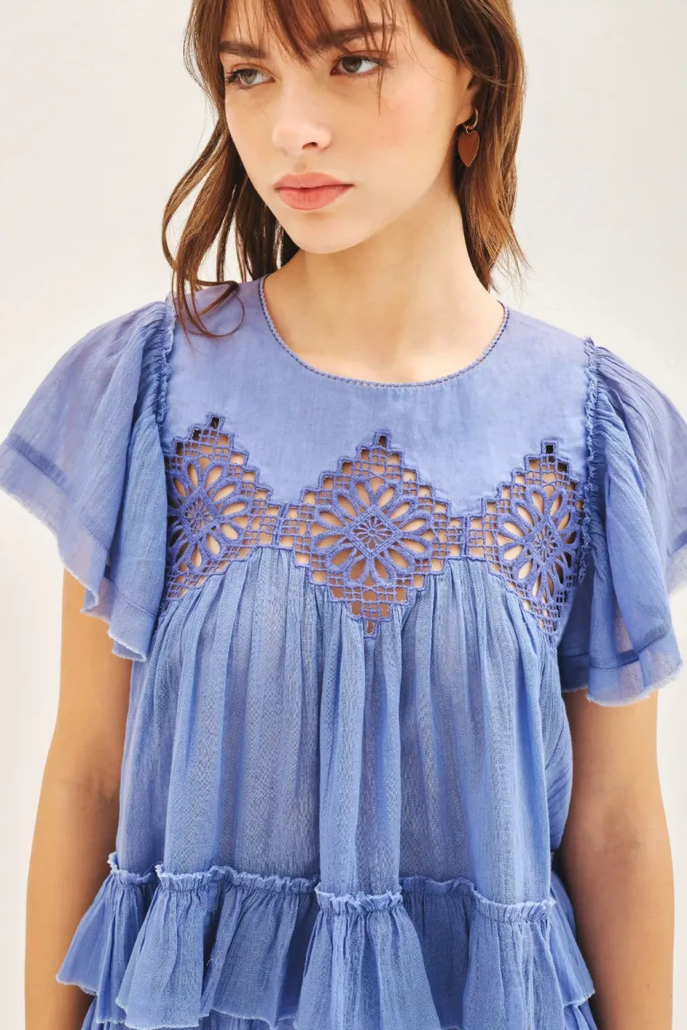 Camisa de algodón con bordado calado y terminación en volados de Rapsodia en Camisas para argentina