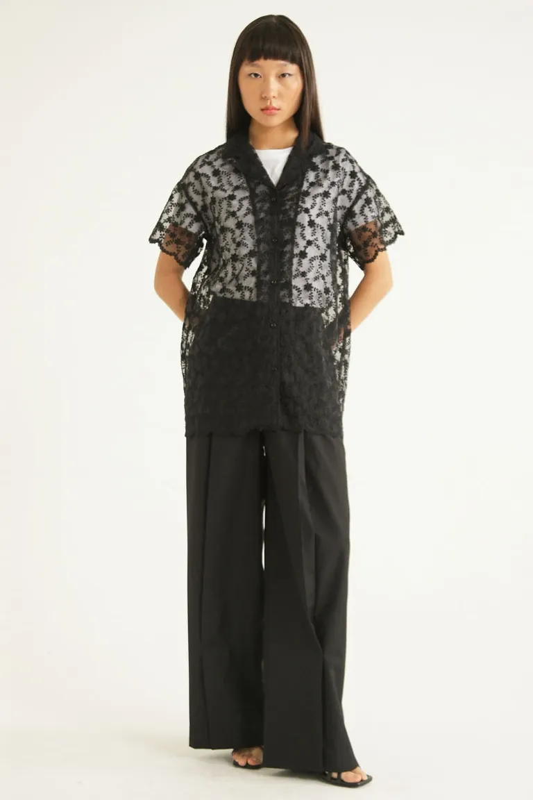 Pantalón ancho de tiro alto con pinzas y abertura en la botamanga de Las Pepas en Pantalones para argentina