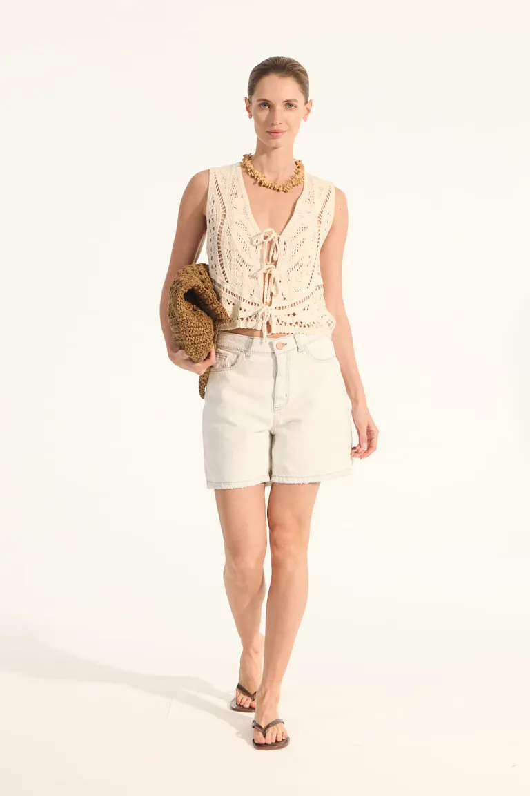 Bermuda blanca de tiro medio y pierna ancha en algodón de Portsaid en Shorts para argentina