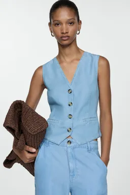 Chaleco lyocell efecto denim de Mango en Chalecos para argentina