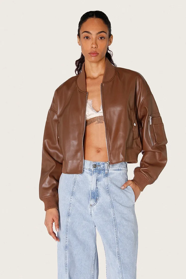 Campera bomber marrón de diseño exclusivo con detalles en canalé de Sofia Sarkany en Chaquetas para argentina