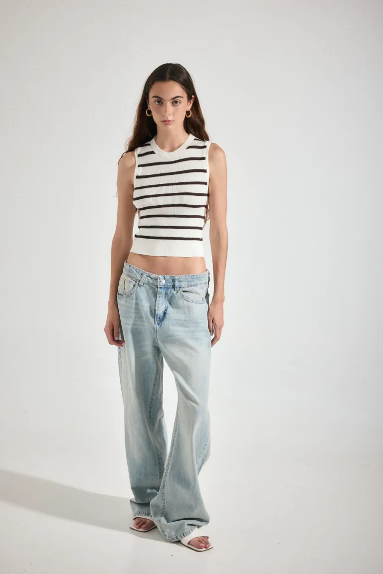 Musculosa de cuello cerrado tejida en negro y blanco para mujer de Audaz en Tops para argentina