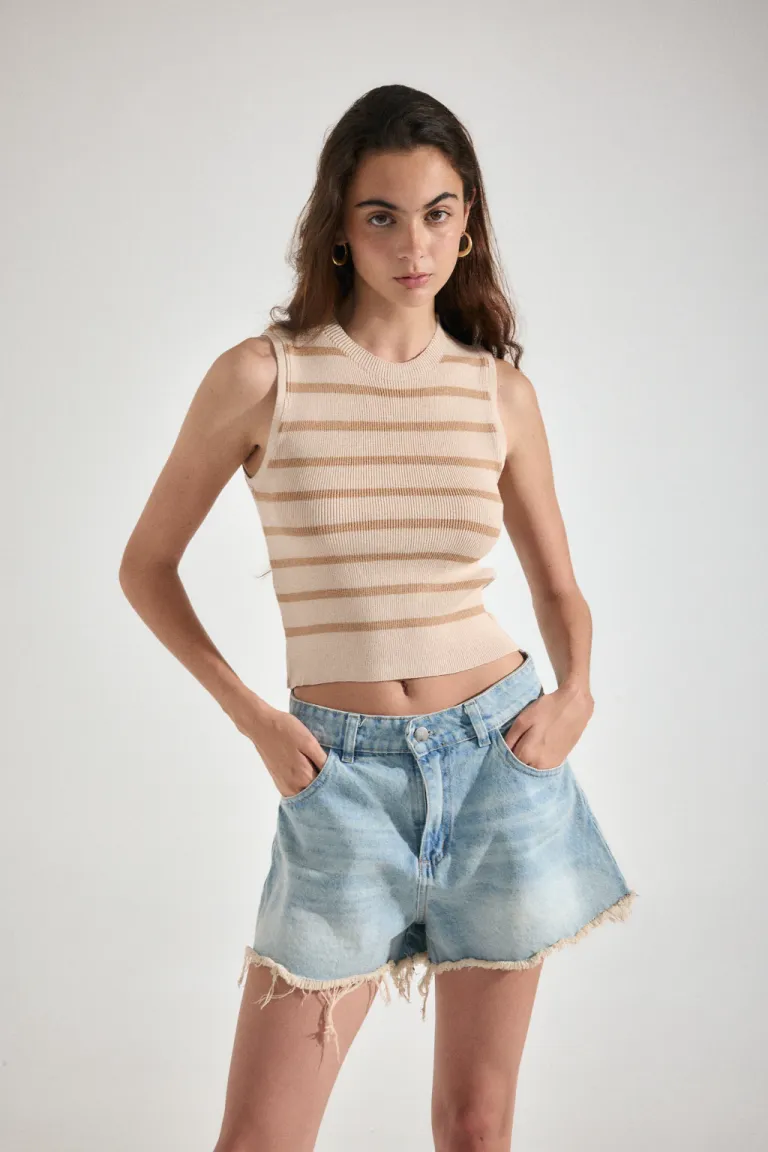 Musculosa de cuello cerrado tejida en negro y blanco para mujer de Audaz en Tops para argentina