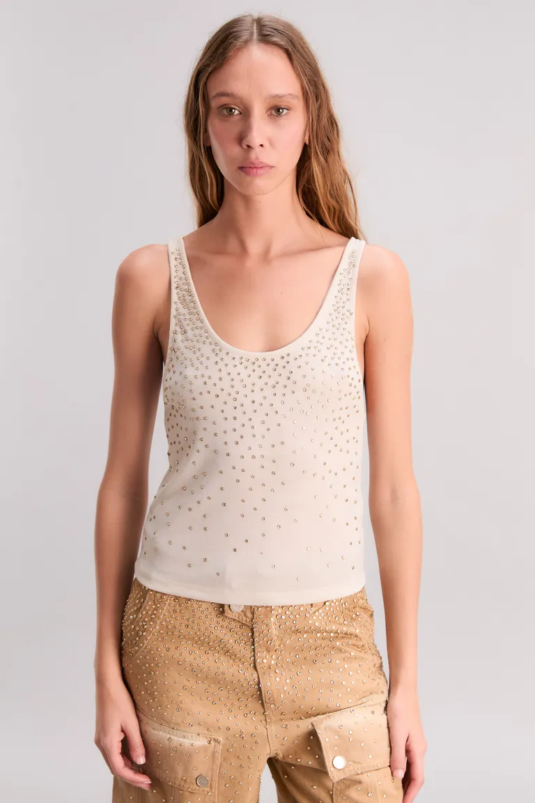 Musculosa de tul decorada con tachas en tono natural de Kosiuko en Tops para argentina