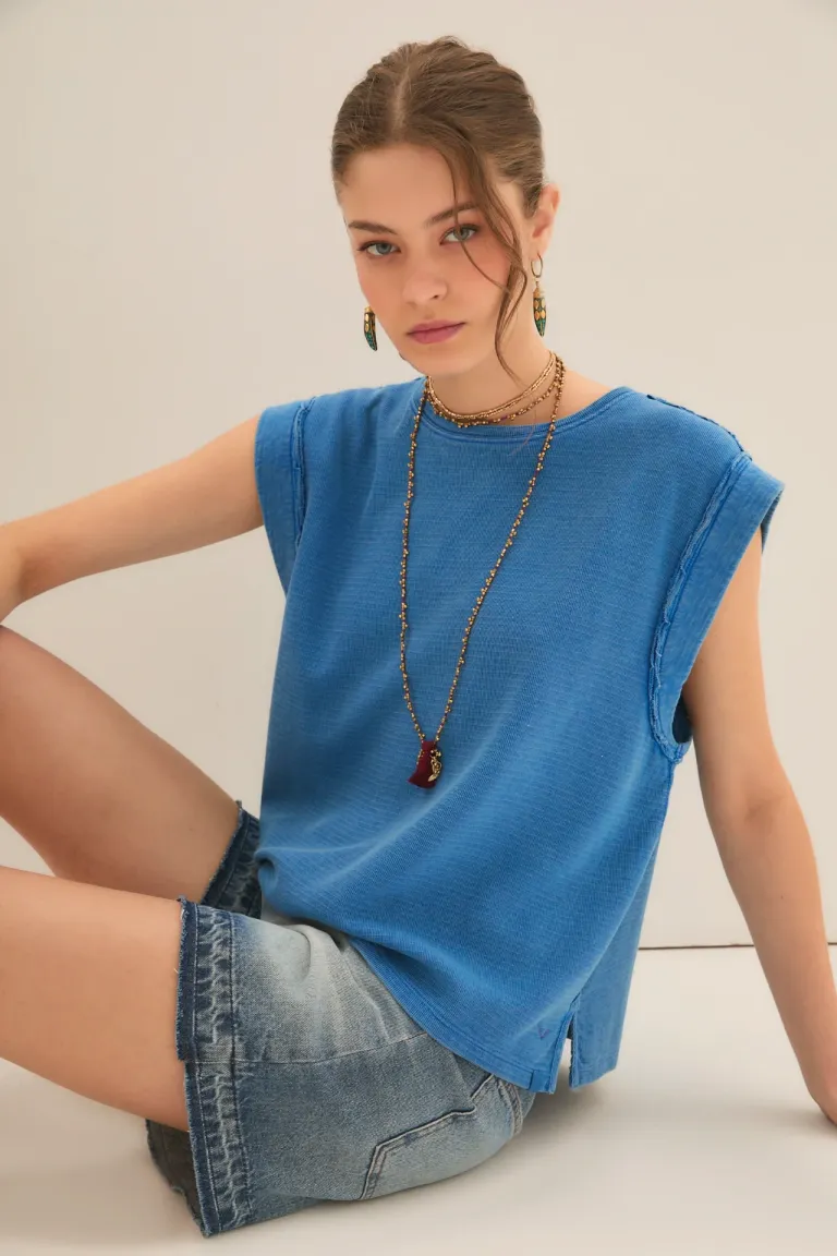 Musculosa de algodón azul con diseño relajado y holgado para mujer de Rapsodia en Remeras para argentina