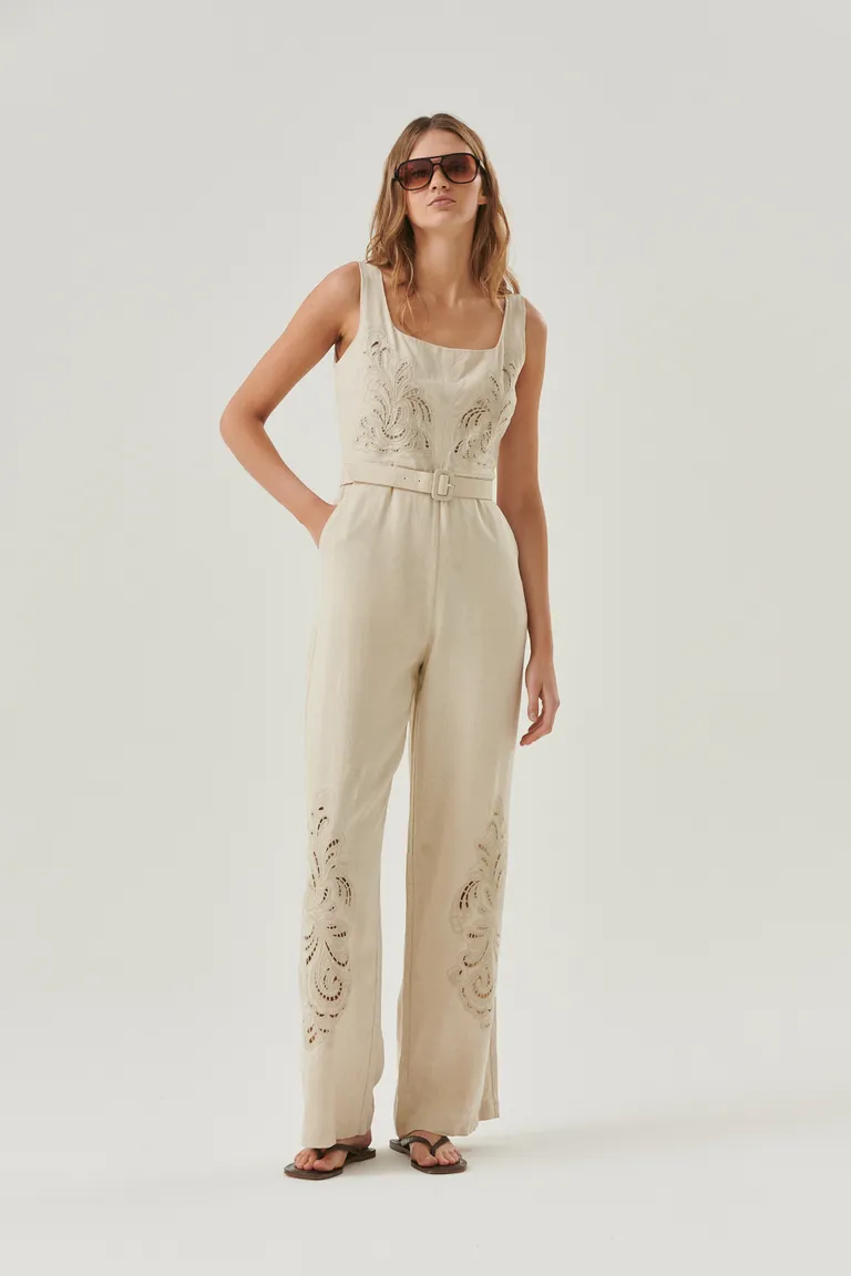 Mono sin mangas con bordados calados, corte amplio y cintura ajustable de Sweet en Monos para argentina