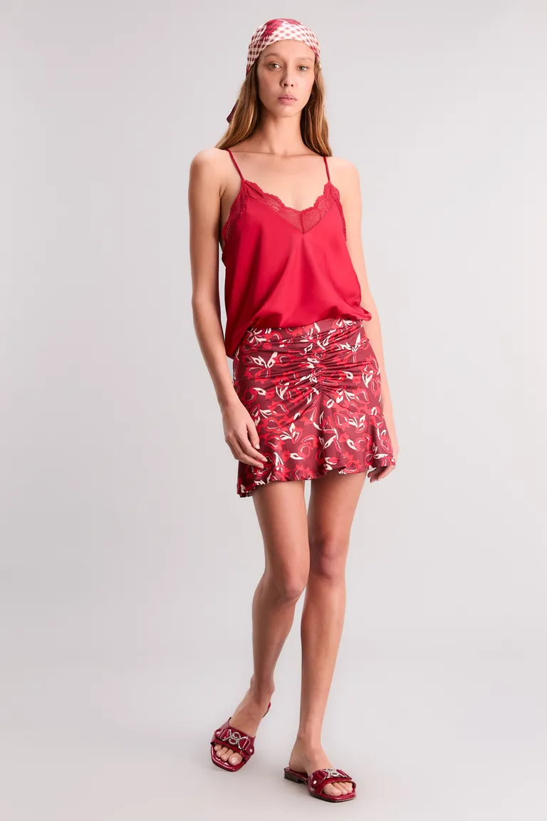 Falda berry fields de microfibra estampada con detalles en volados de Kosiuko en Faldas para argentina