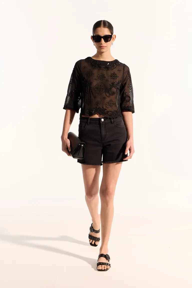 Top de gasa bordado en canutillos e hilos al tono para mujer de Portsaid en Tops para argentina