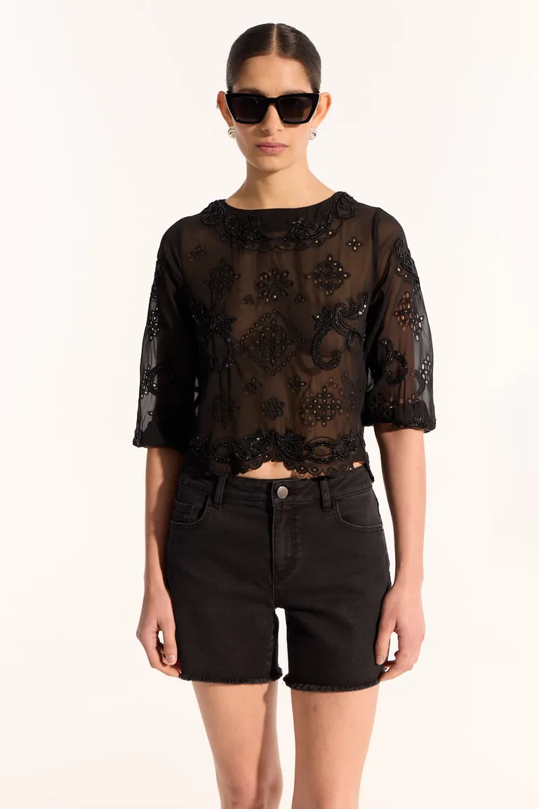 Top de gasa bordado en canutillos e hilos al tono para mujer de Portsaid en Tops para argentina