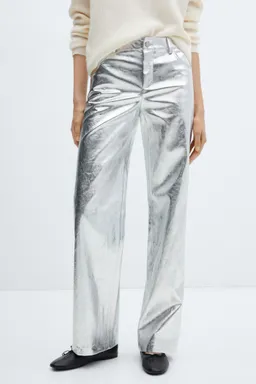 Pantalón wideleg metalizado de Mango en Pantalones para argentina