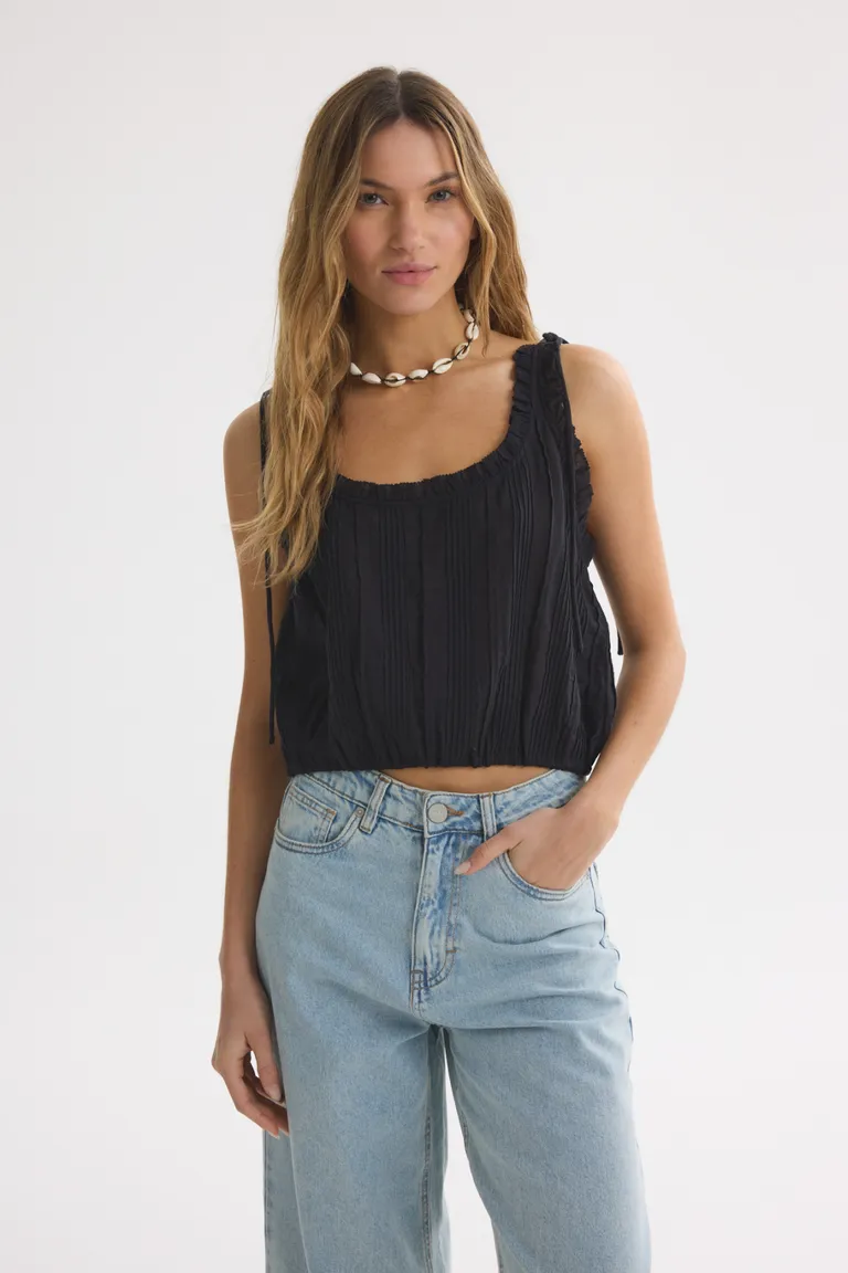 Blusa negra suelta y decorativa para mujer de Akiabara en Blusas para argentina