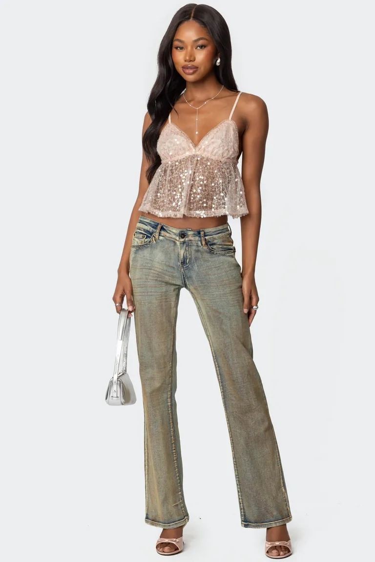 Musculosa babydoll transparente lentejuelas de Edikted en Tops para argentina