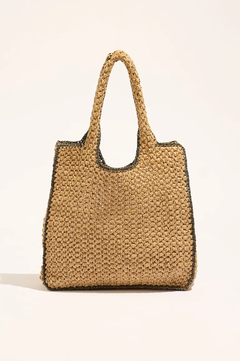 Cartera de rafia estilo tote con bordes combinados - Perfecta para la playa y paseos casuales de Portsaid en Bolsos y Carteras para argentina
