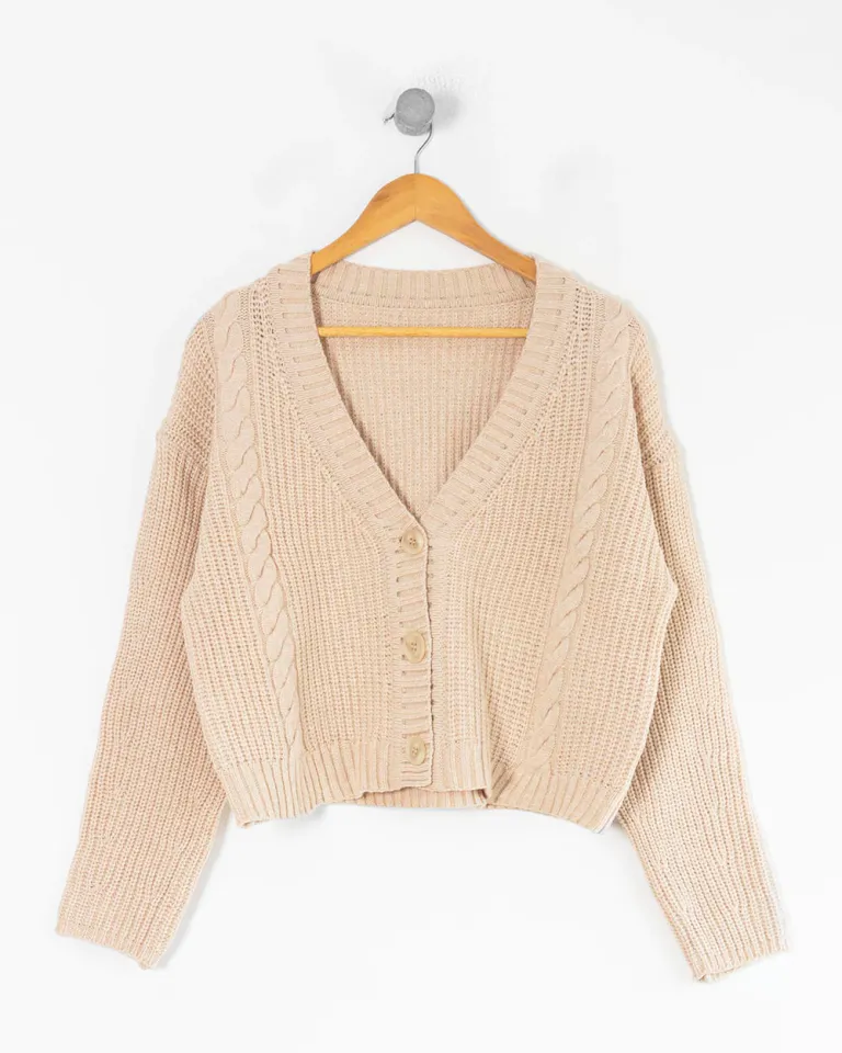 Cardigan de punto con detalles trenzados y tajos laterales en talla única de Sky en Buzos y Sweaters para argentina