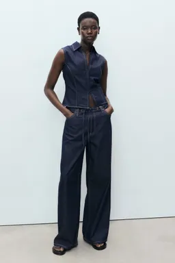 Pantalón denim wideleg cinturón de Mango en Pantalones para argentina