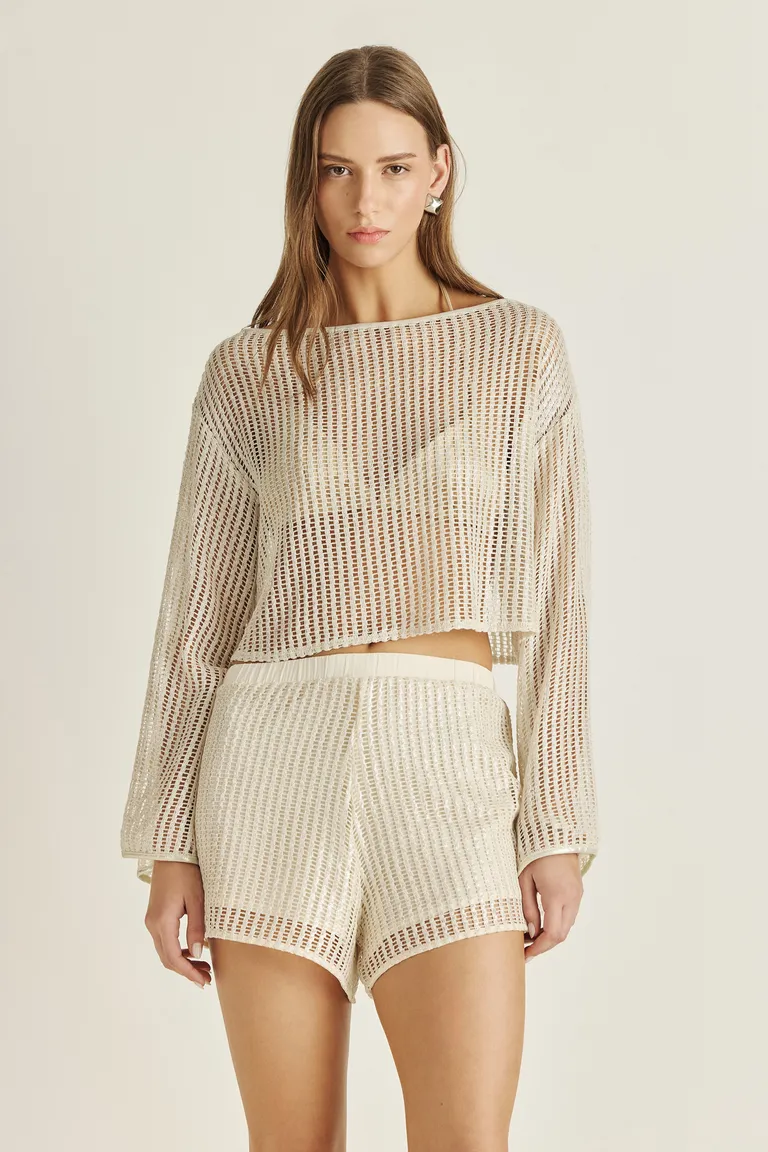 Conjunto de crop top y shorts en tejido calado de Tucci en Shorts para argentina