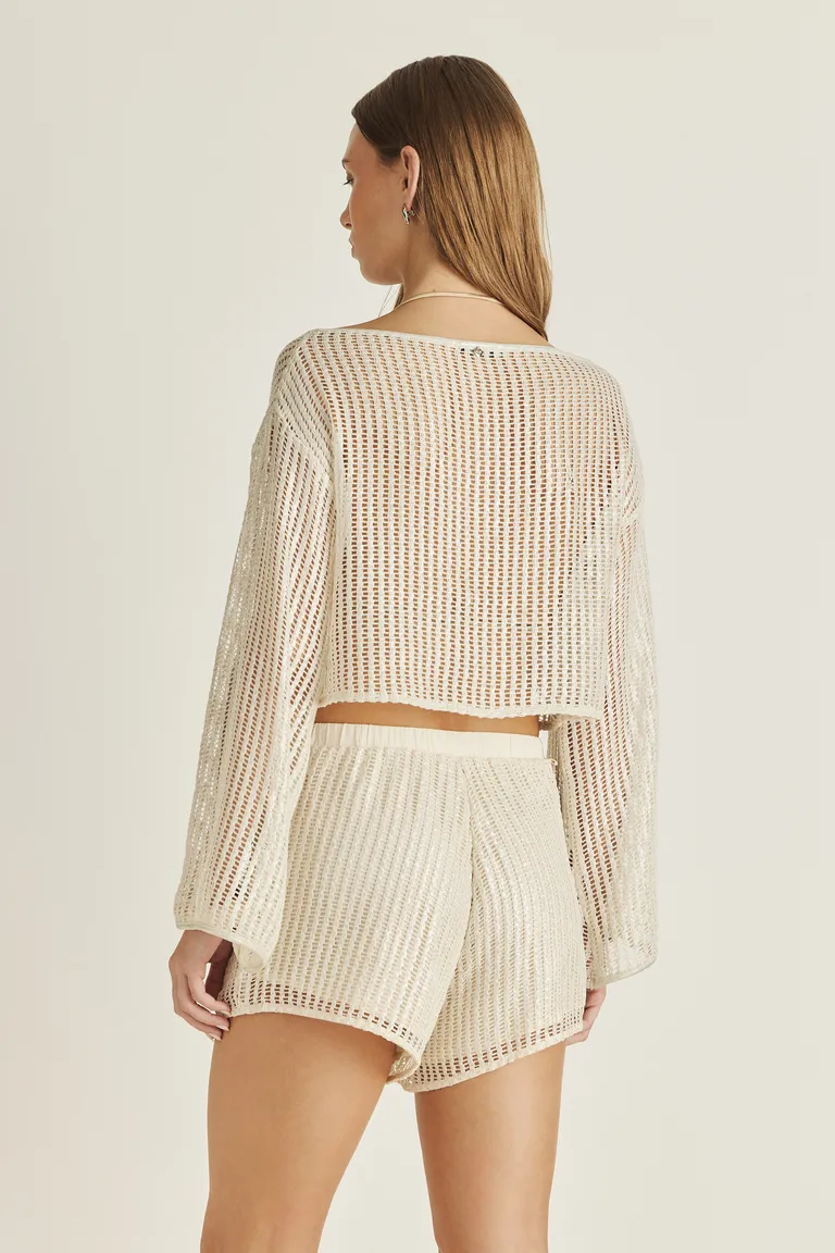 Conjunto de crop top y shorts en tejido calado de Tucci en Shorts para argentina