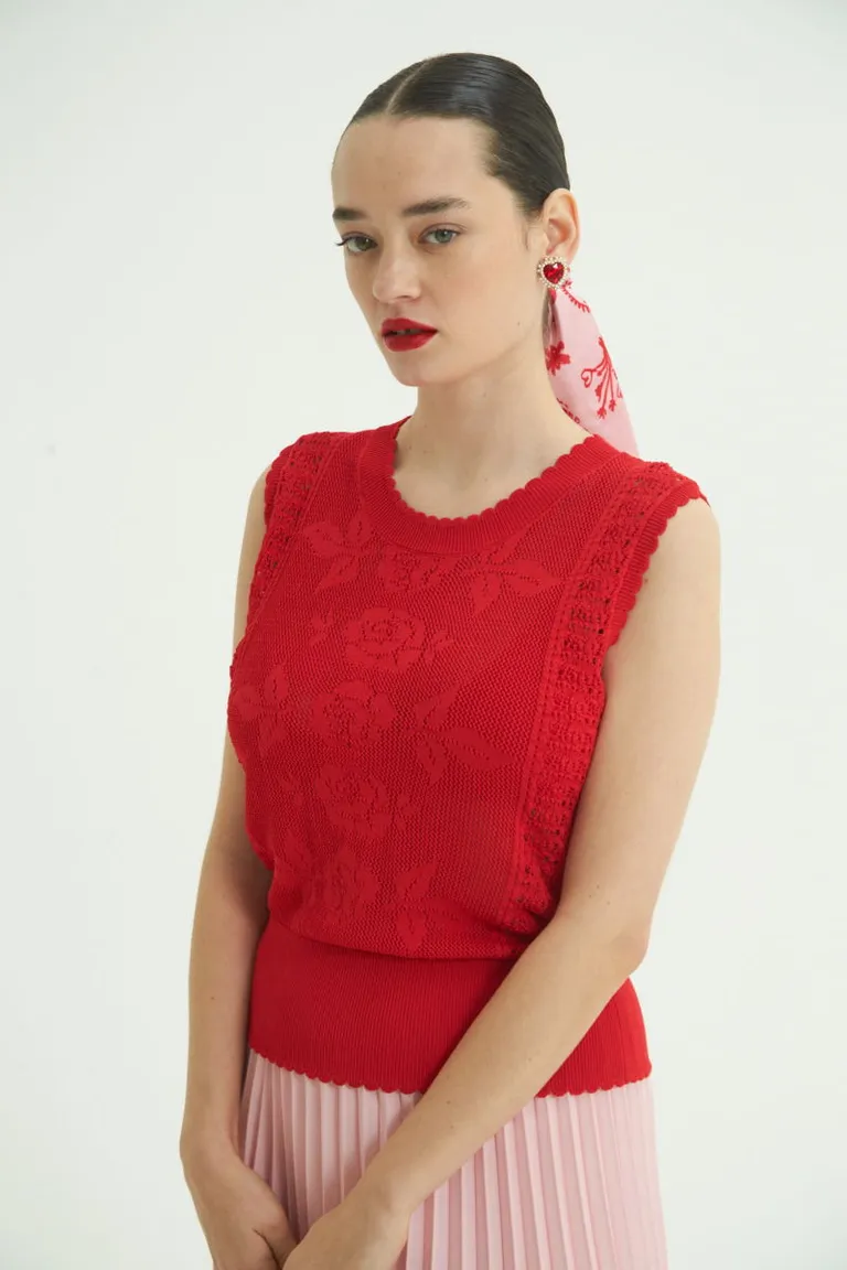 Top de jacquard sin mangas con diseño de flores y detalle en la espalda de Las Pepas en Tops para argentina