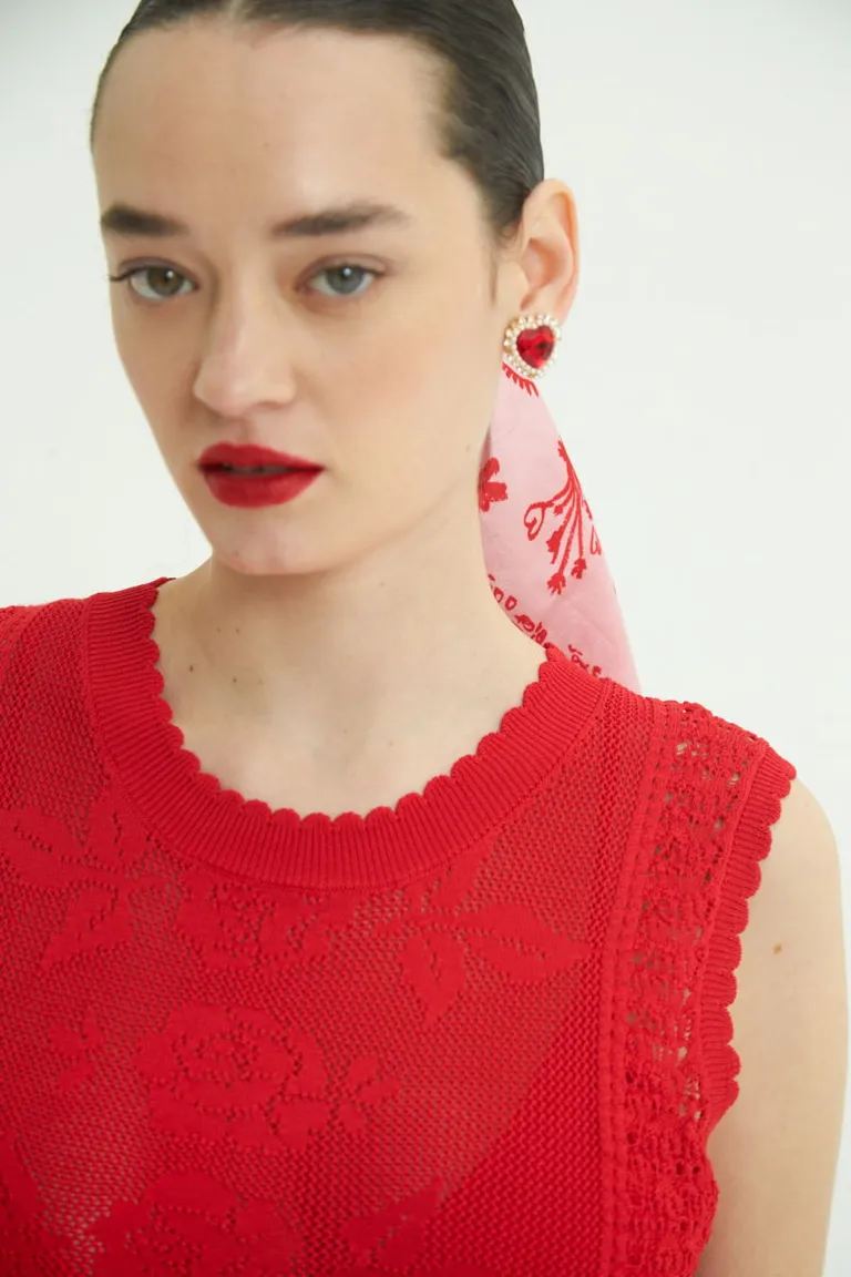 Top de jacquard sin mangas con diseño de flores y detalle en la espalda de Las Pepas en Tops para argentina