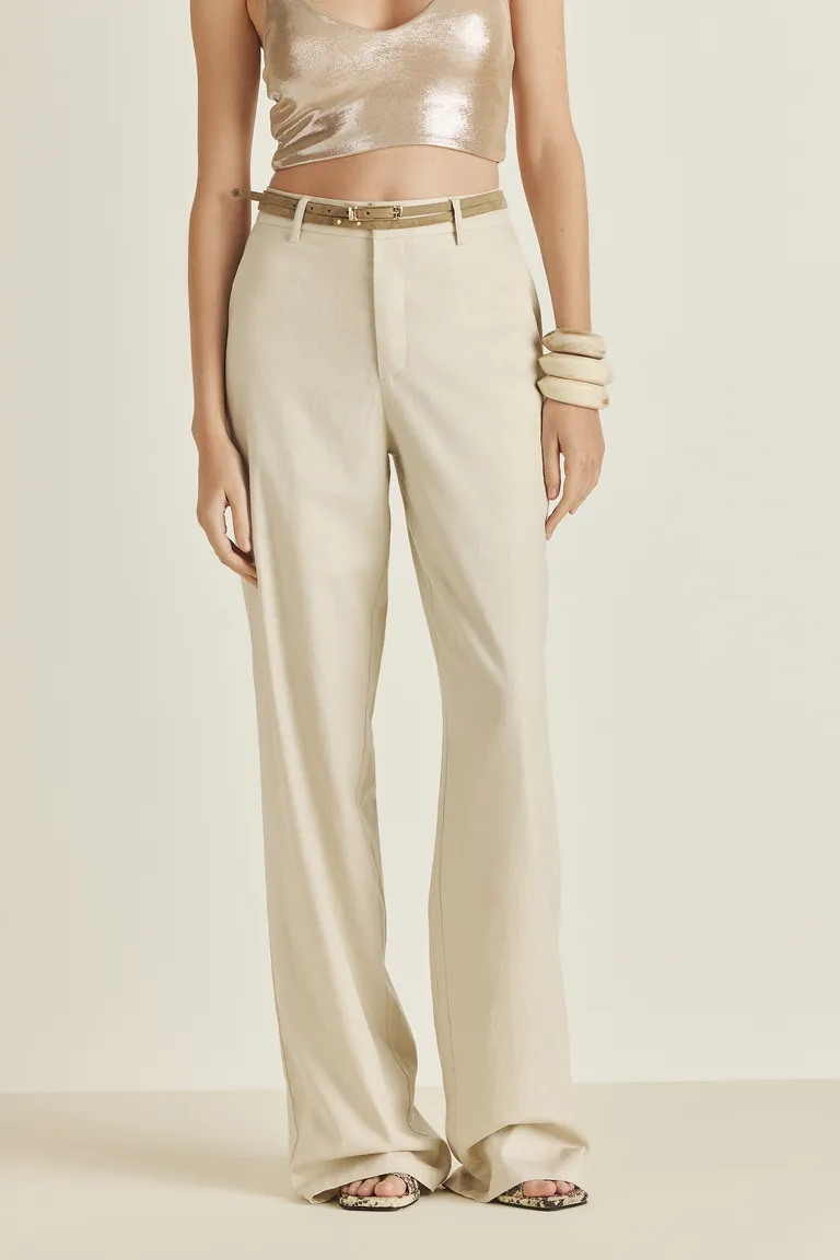 Pantalón de lino de corte relajado con cintura elástica en la espalda, ideal para el verano de Tucci en Pantalones para argentina