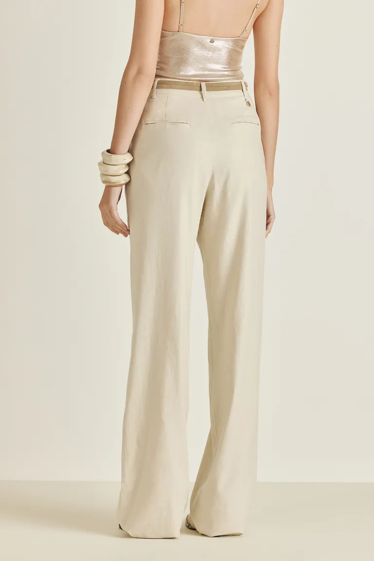 Pantalón de lino de corte relajado con cintura elástica en la espalda, ideal para el verano de Tucci en Pantalones para argentina