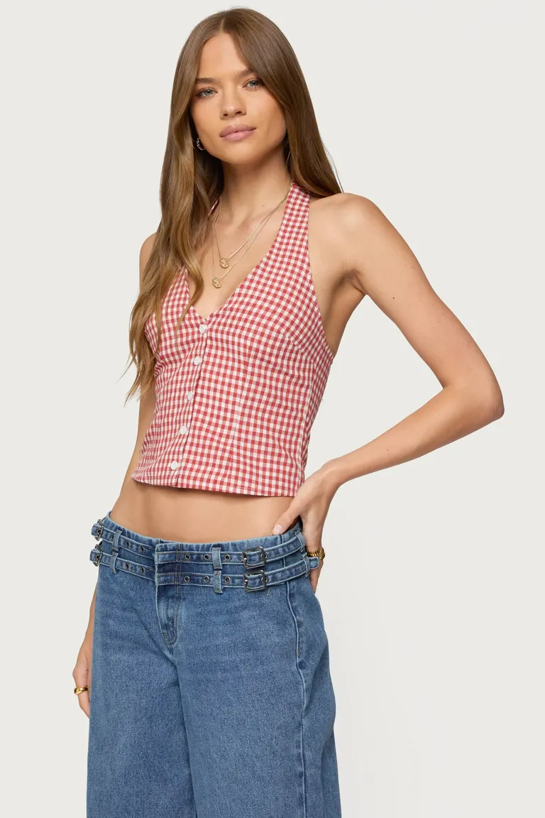 Top halter evan cuadros botones de Edikted en Tops para argentina