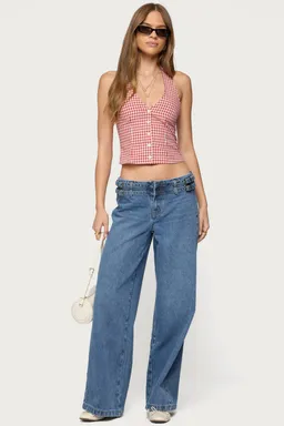 Top halter evan cuadros botones de Edikted en Tops para argentina