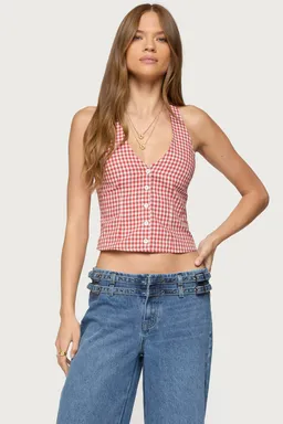 Top halter evan cuadros botones de Edikted en Tops para argentina