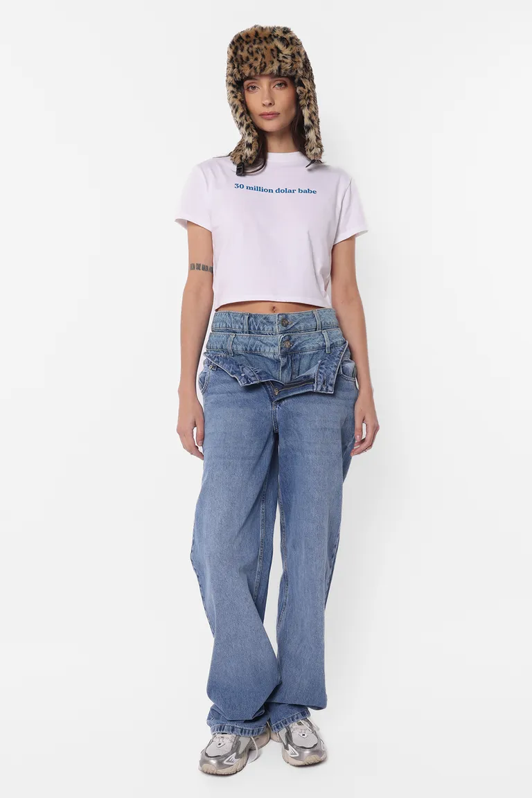 Pantalón denim recto de estilo contemporáneo con acabados artesanales de Top White en Pantalones para argentina